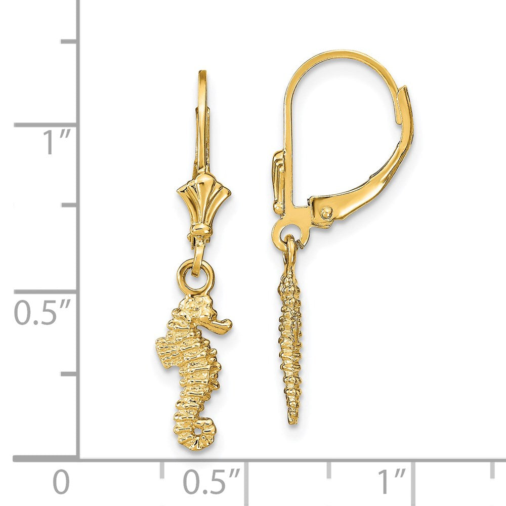 14k 3-D Seahorse Dangle Leverback Earrings