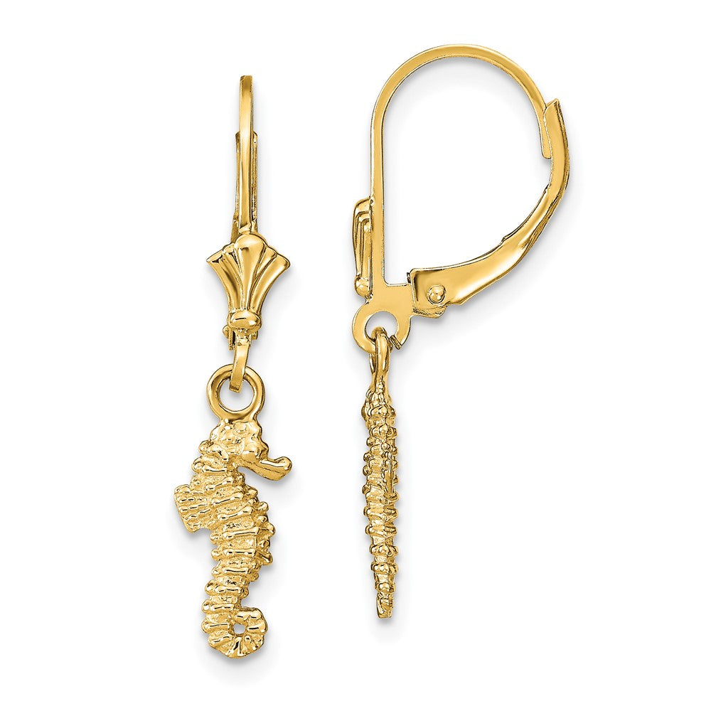 14k 3-D Seahorse Dangle Leverback Earrings