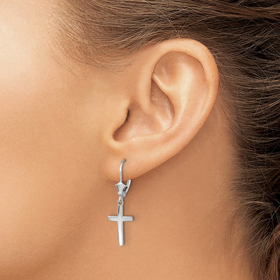 Gold Cross Leverback Earrings