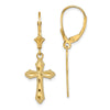 14K Diamond-cut Beaded Edge Cross Dangle Leverback Earrings