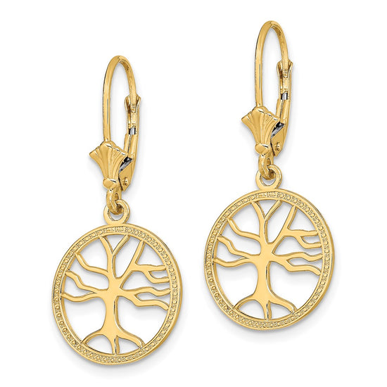 Gold Tree of Life Dangle Leverback Earrings