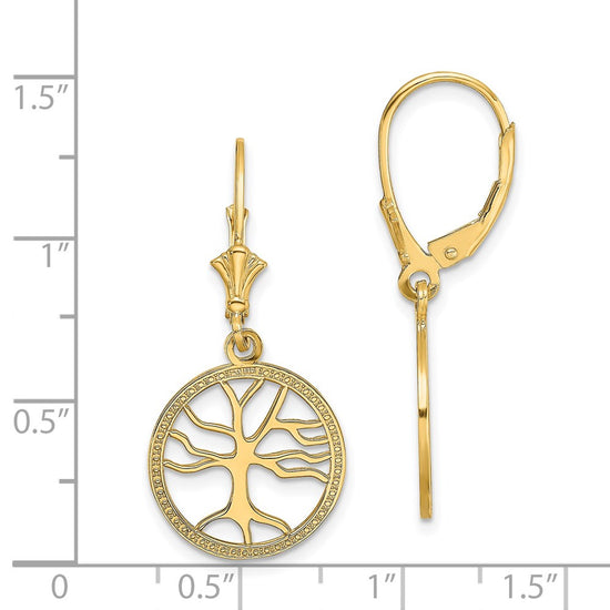 Gold Tree of Life Dangle Leverback Earrings