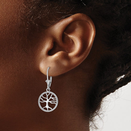 Gold Tree of Life Dangle Leverback Earrings