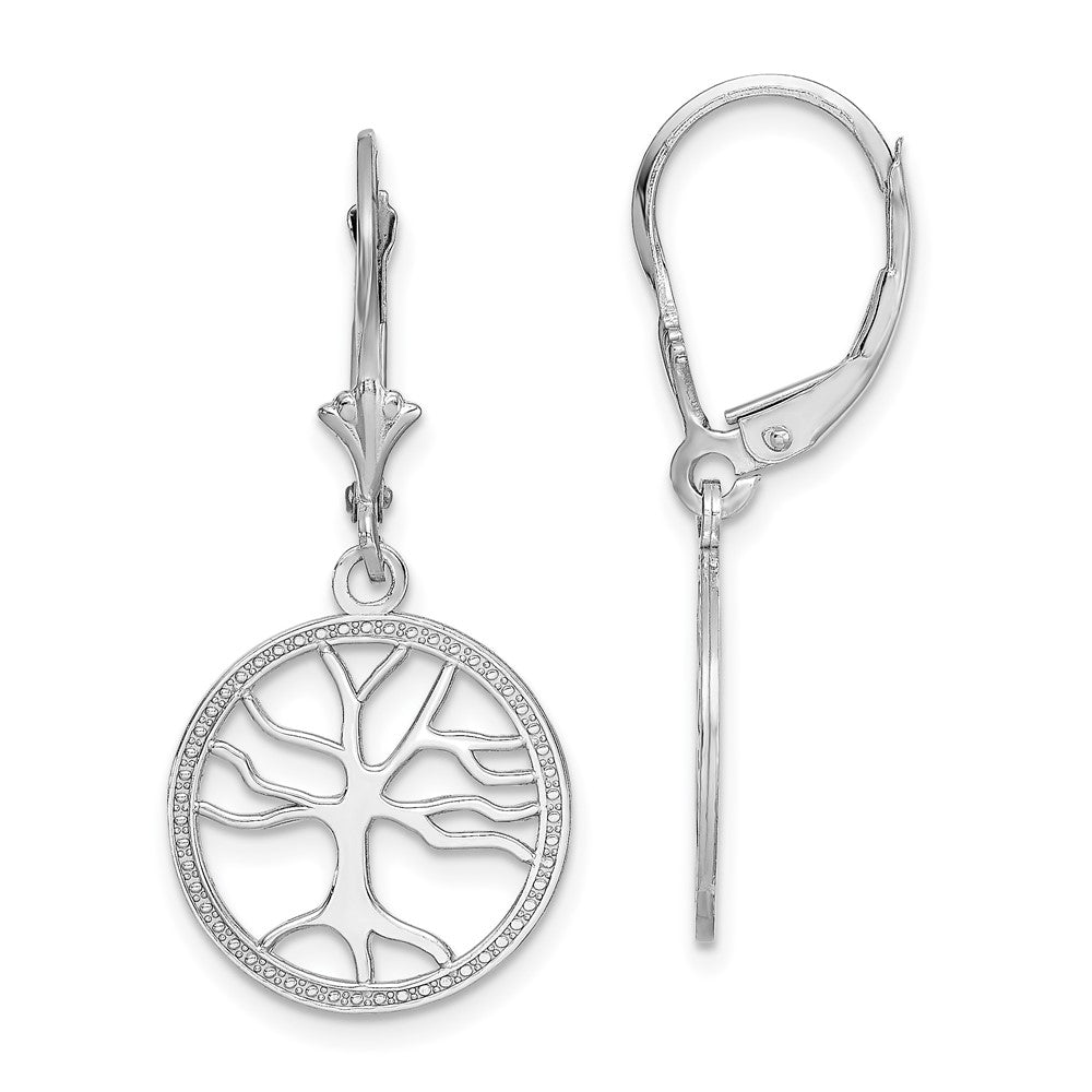 Gold Tree of Life Dangle Leverback Earrings