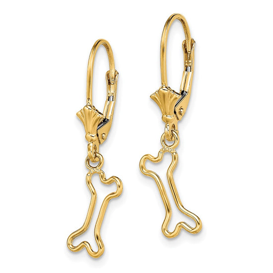 14K Mini Dog Bone Leverback Earrings