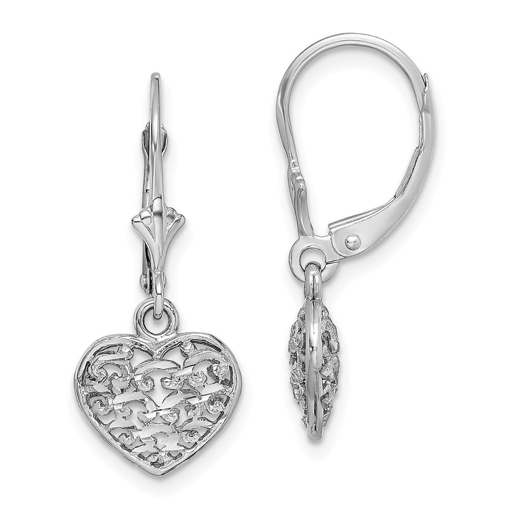 Gold Heart Dangle Leverback Earrings