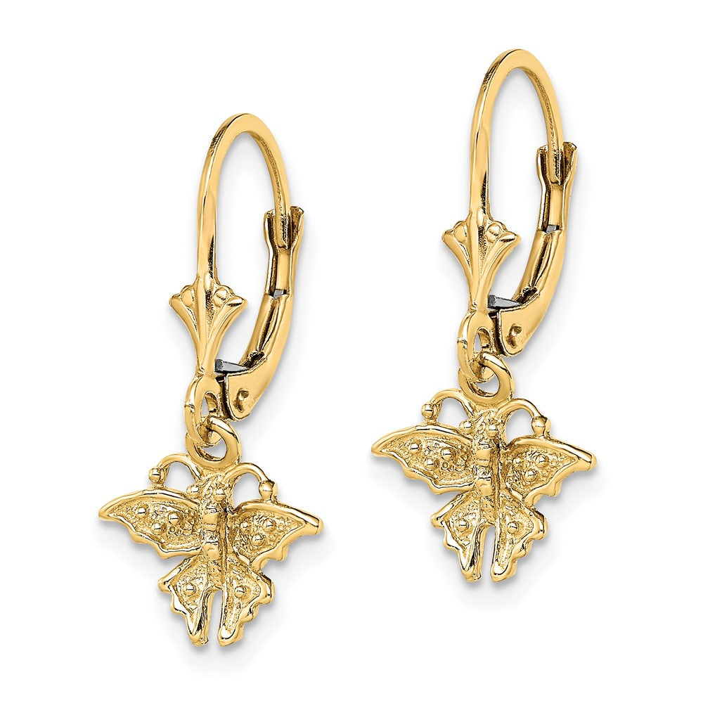 14K Butterfly Dangle Leverback Earrings