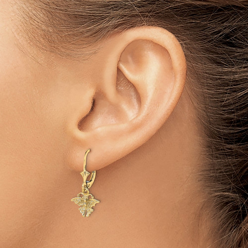 14K Butterfly Dangle Leverback Earrings