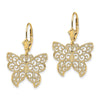 14K Large Butterfly with Beaded Filigree Wings Dangle Leverback Earrings