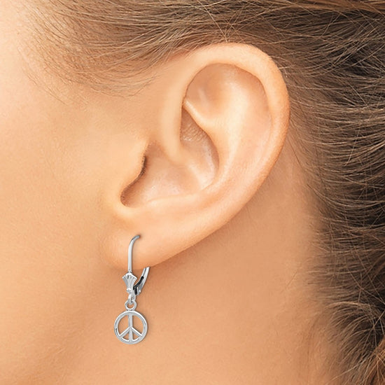 Gold Peace Symbol Dangle Leverback Earrings