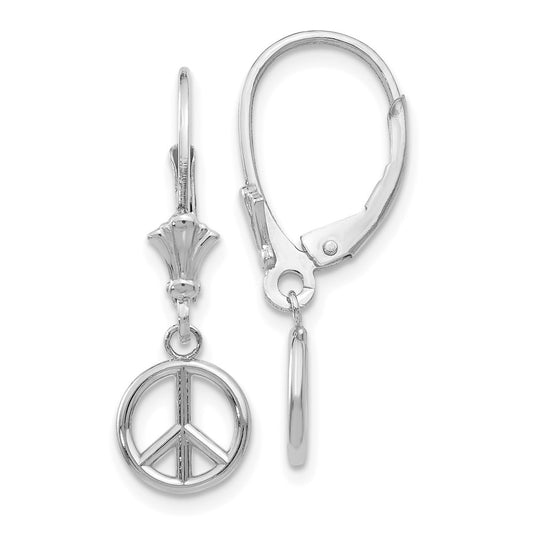 Gold Peace Symbol Dangle Leverback Earrings