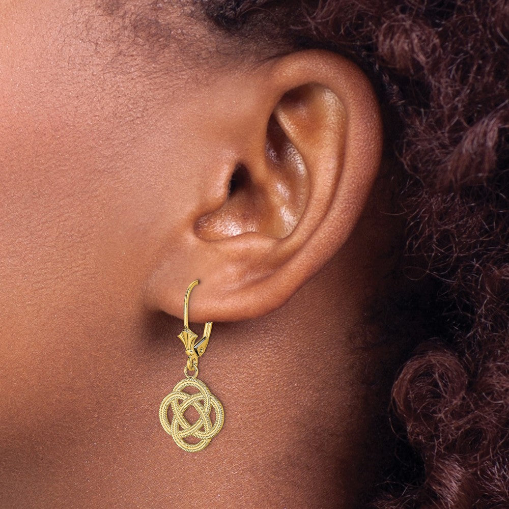 14K Celtic Eternity Knot Circle Dangle Leverback Earrings