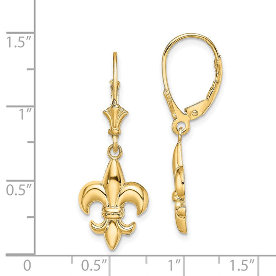 14K Fleur-de-Lis Dangle Leverback Earrings