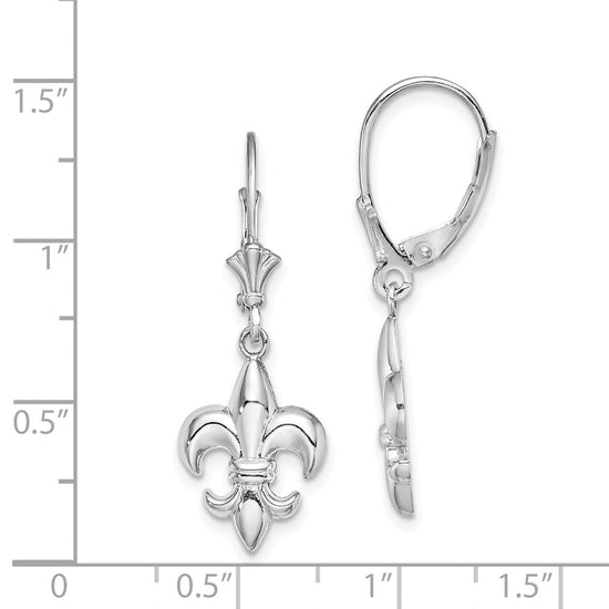 14K White Gold Fleur-de-Lis Dangle Leverback Earrings