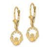 14k Polished Claddagh Dangle Leverback Earrings