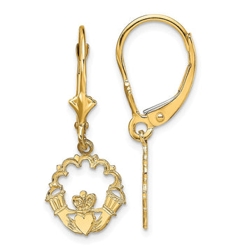 14k Polished Claddagh Dangle Leverback Earrings
