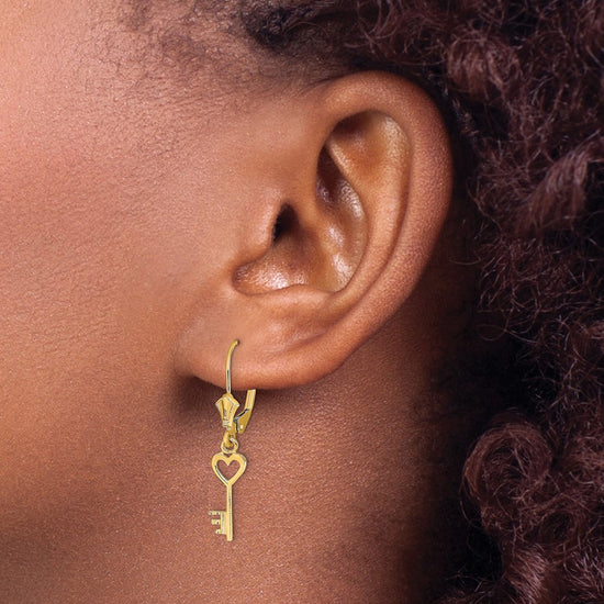 Gold Key Dangle Leverback Earrings