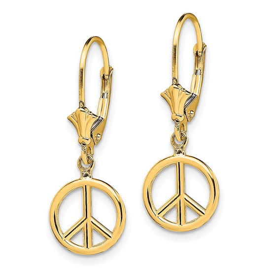 14K 3-D Peace Symbol Leverback Earrings