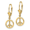 14K 3-D Peace Symbol Leverback Earrings