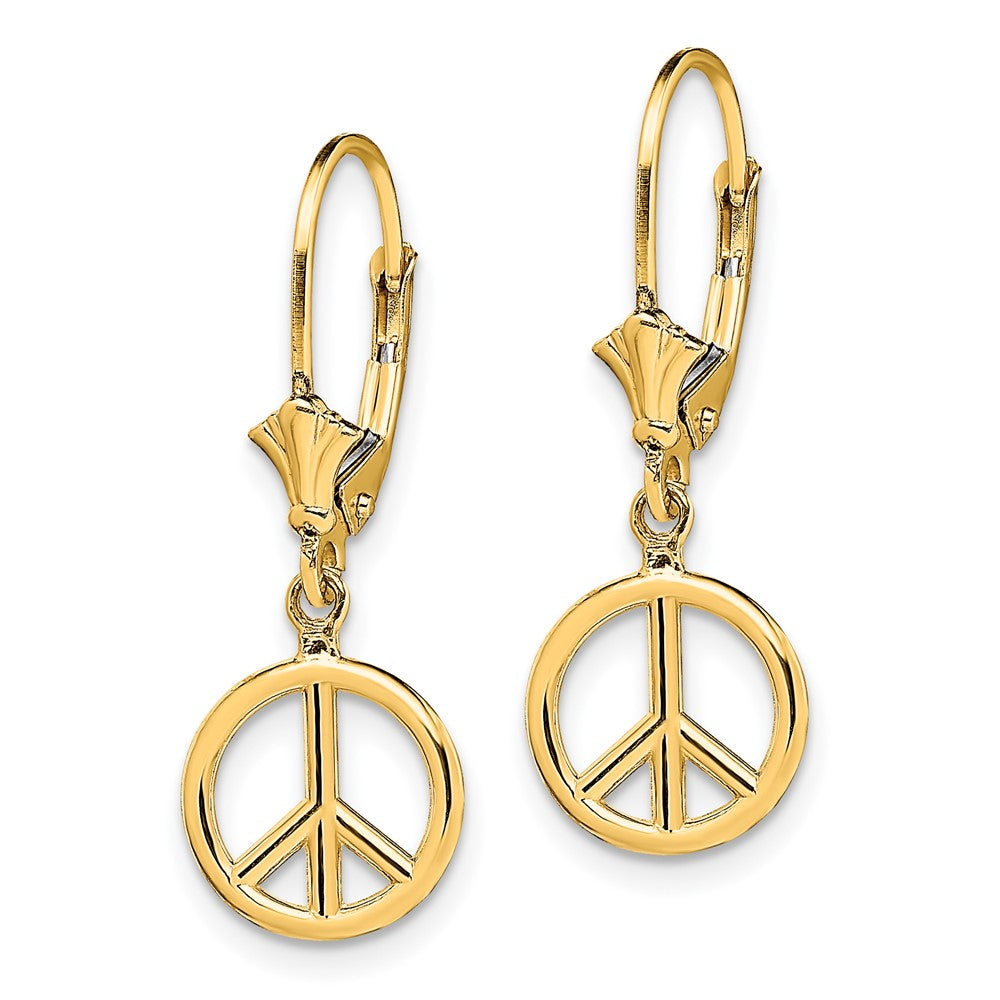 14K 3-D Peace Symbol Leverback Earrings