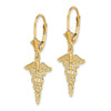 14K Caduceus Dangle Leverback Earrings