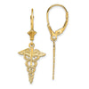 14K Caduceus Dangle Leverback Earrings