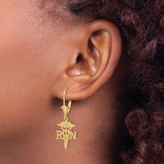 Gold Nurse Dangle Leverback Earrings