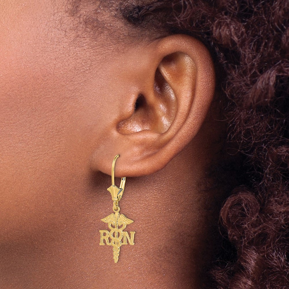 Gold Nurse Dangle Leverback Earrings