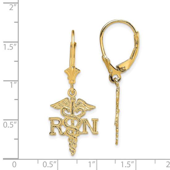 14K RN Caduceus Dangle Leverback Earrings