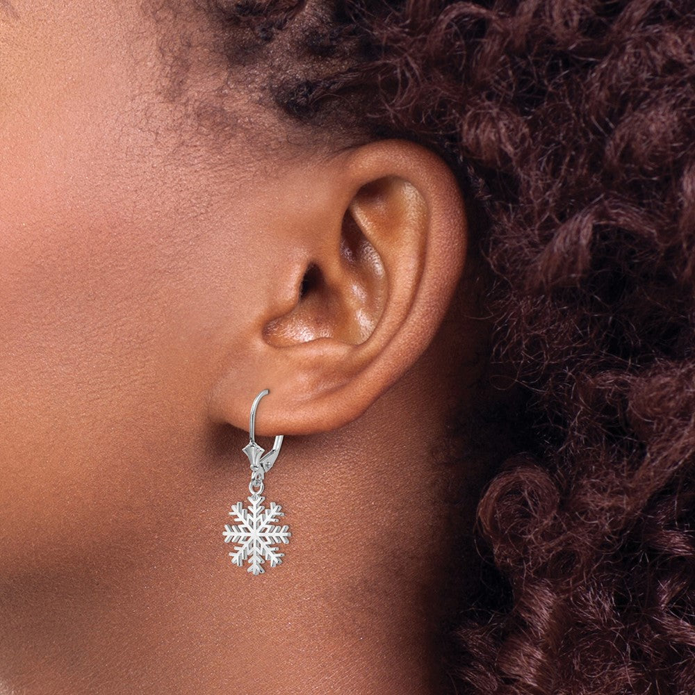 Gold Snowflake Dangle Leverback Earrings