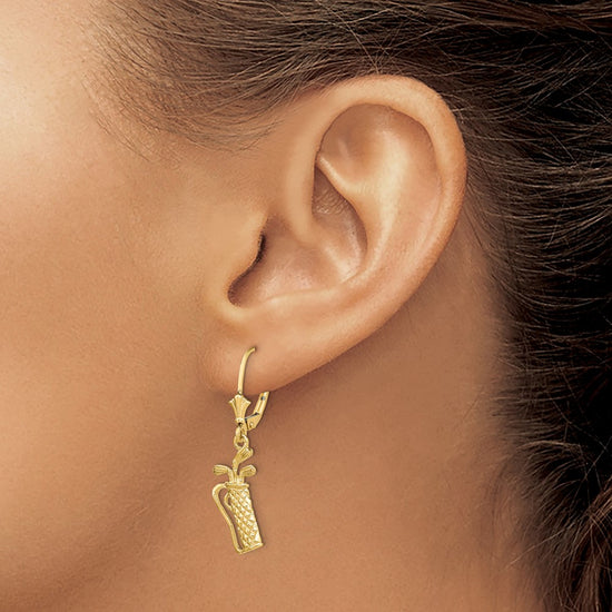14K Textured Golf Bag Dangle Leverback Earrings