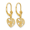 14K Polished SWEET 16 in Heart Dangle Leverback Earrings