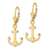 14K 2-D Polished Anchor Dangle Leverback Earrings