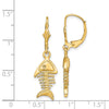 14K 3-D Fishbone Dangle Leverback Earrings