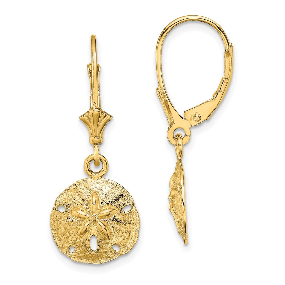 Gold Sand Dollar Dangle Leverback Earrings