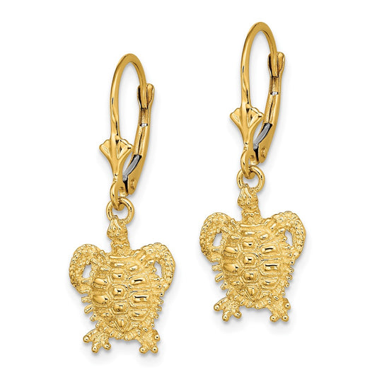 14k Turtle Dangle Leverback Earrings