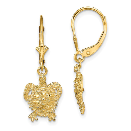 14k Turtle Dangle Leverback Earrings