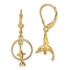 14K 3-D Dolphin Jumping Through Hoop Dangle Leverback Earrings