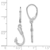 14K White Gold 3-D Fish Hook Dangle Leverback Earrings