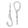 14K White Gold 3-D Fish Hook Dangle Leverback Earrings