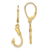 14K 3-D Fish Hook Dangle Leverback Earrings