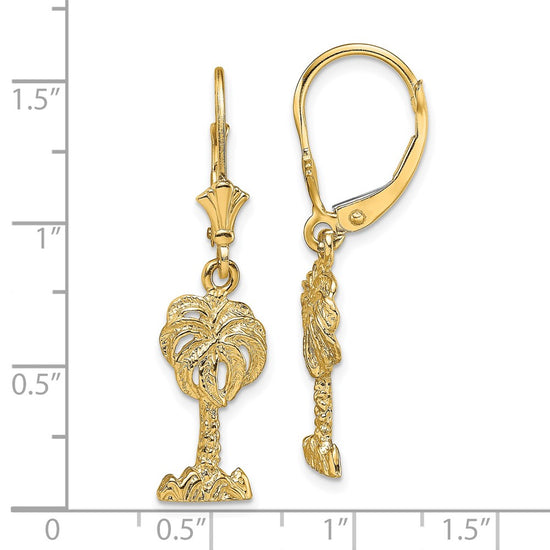 14K Palm Tree Dangle Leverback Earrings