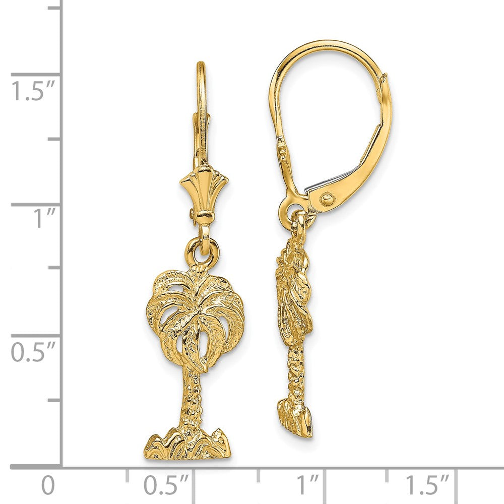 14K Palm Tree Dangle Leverback Earrings