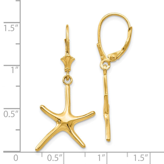 Gold Starfish Dangle Leverback Earrings