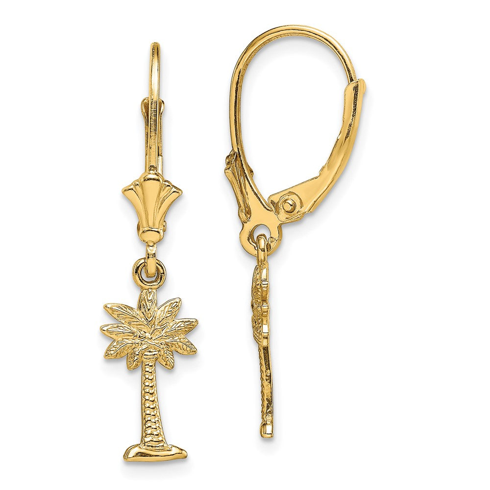 14K Palmetto Palm Tree Dangle Leverback Earrings