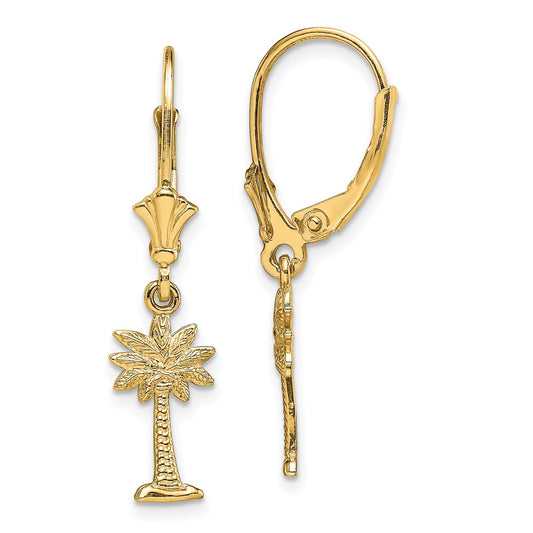 14K Palmetto Palm Tree Dangle Leverback Earrings