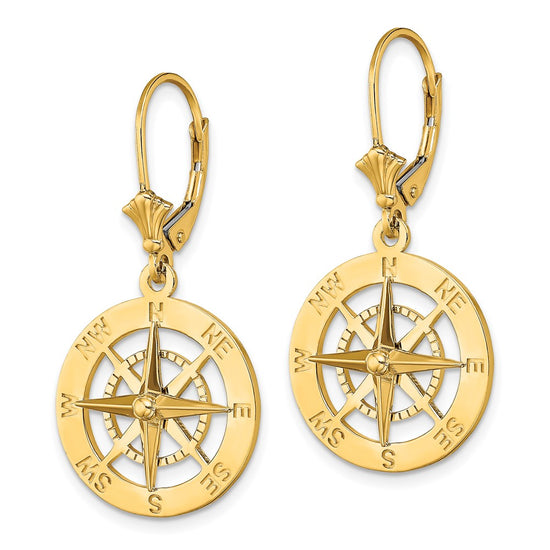 Gold Compass Leverback Earrings