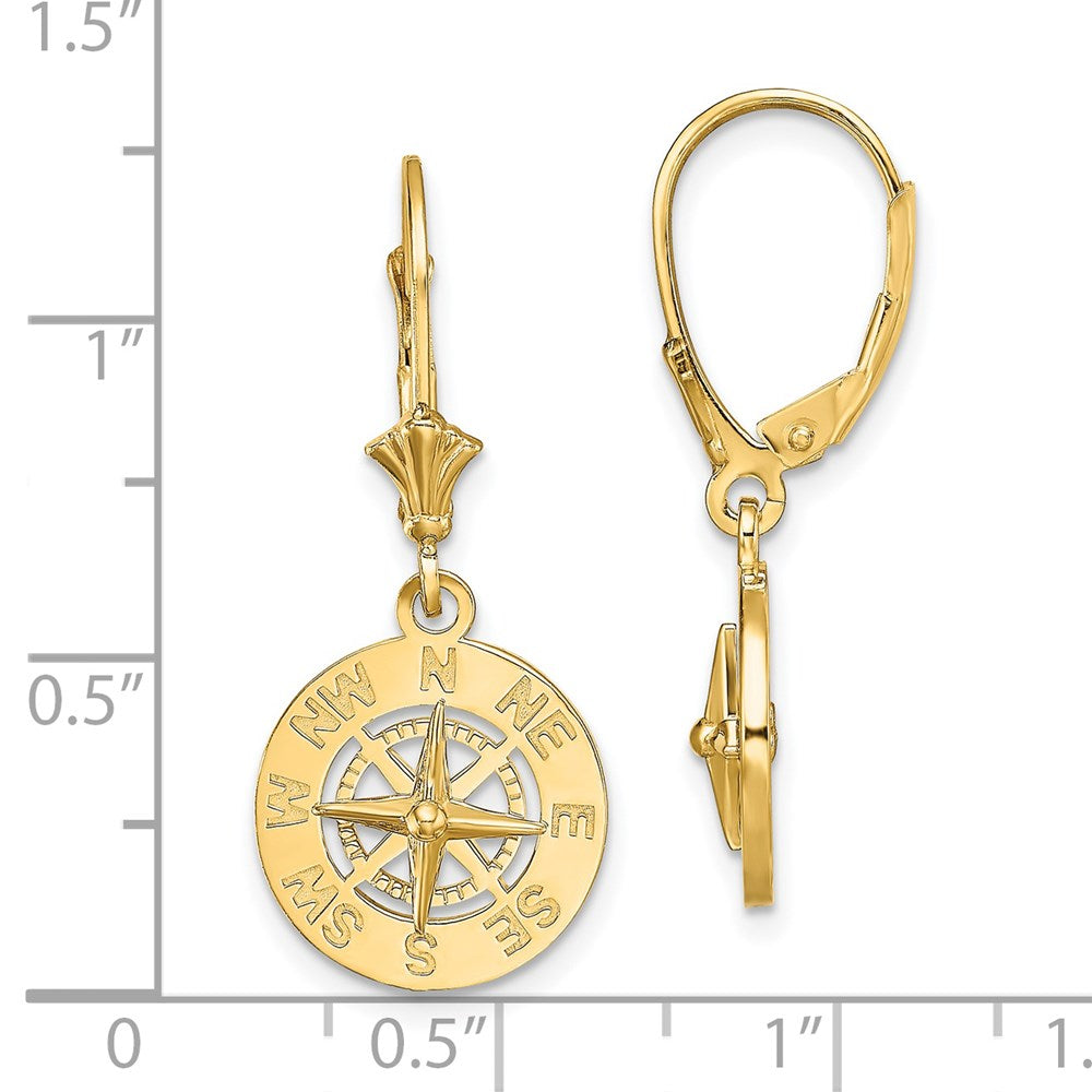 14K Mini Nautical Compass Dangle Leverback Earrings