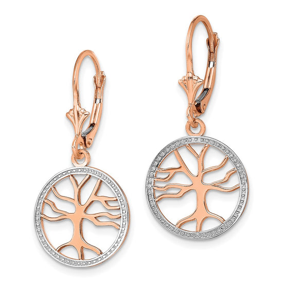 Gold Tree of Life Dangle Leverback Earrings