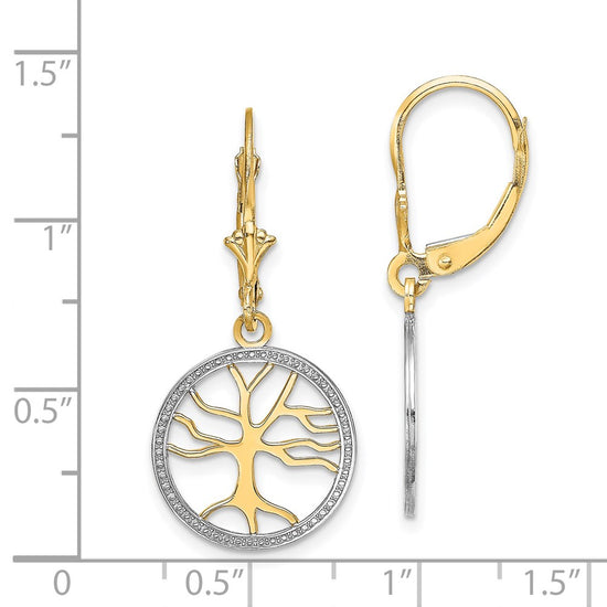 Gold Tree of Life Dangle Leverback Earrings